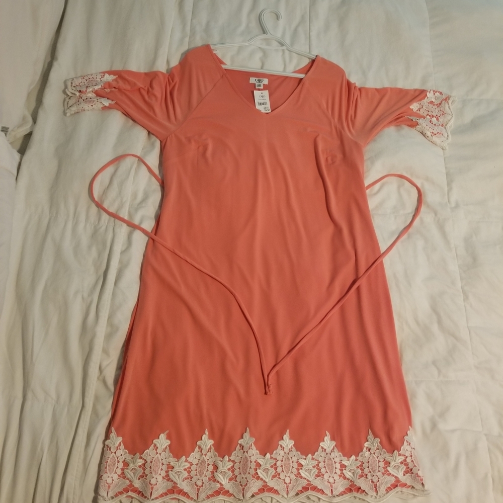 Pink dress with white lace